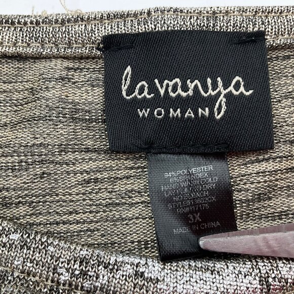 La Vanya Sz 3X Pullover Tunic Top Metallic Silver Gold Relaxed Quiet Luxury - Picture 4 of 6